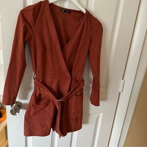Trf Collection Suede Long Sleeve Romper
